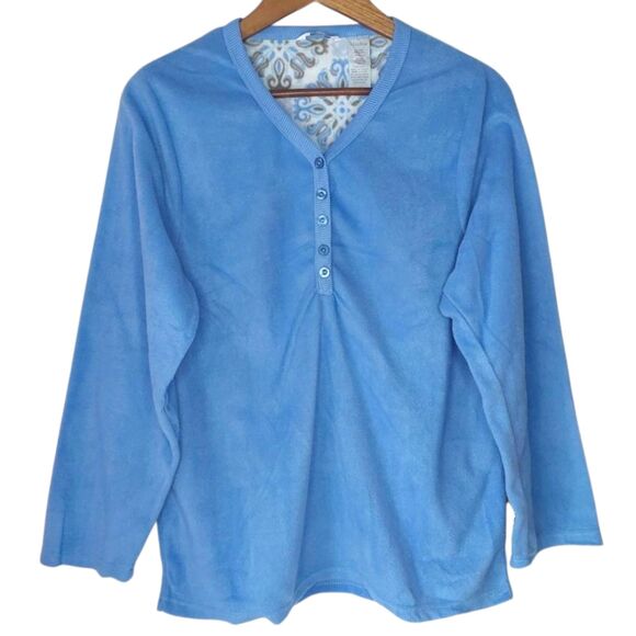 NWOT Mayfair Cobalt Blue Micro-Fleece Henley Pajama Top Sz L - Soft Warm & Cozy! - Picture 8 of 10